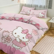 HELLO KITTY Bedding Set Anime Three-piece for Boys Girls Teens Full